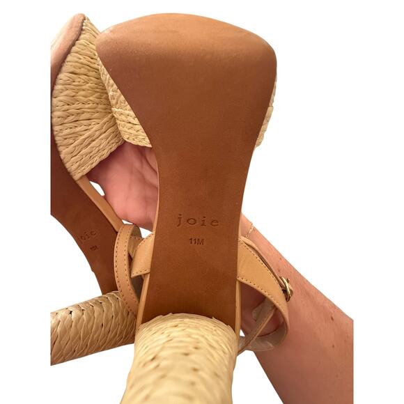 Joie Women's Natural Tan Leather Calan Raffia Ankle Strap Heel Sandals Size 11 - Picture 8 of 9